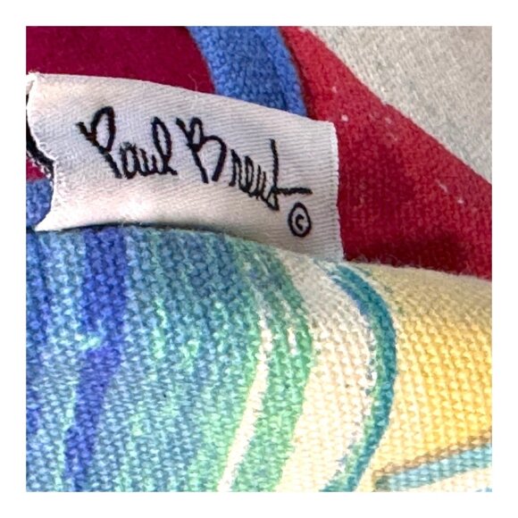 Colorful Beach Themed Canvas Tote Bag Red & White Striped Handles Paul Brent - Picture 2 of 8